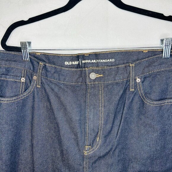 NWT Old Navy Men’s Jeans 42 X 32 Regular Straight Dark Blue Cotton Blend - Picture 4 of 8